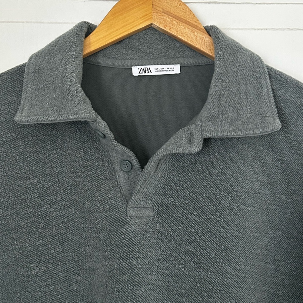 Zara Men’s Size L Long Sleeve Terry Cloth Polo Neck Pullover Sweater
